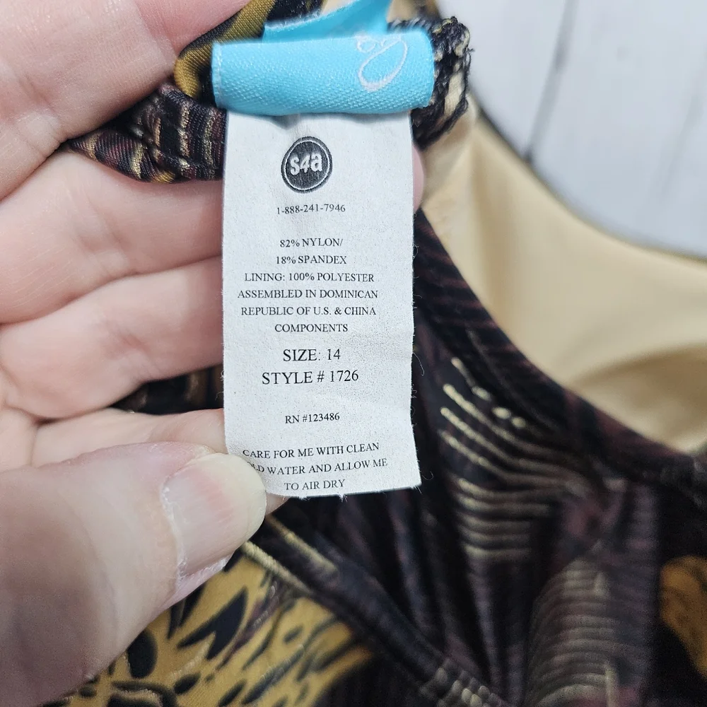 Beach Belle Swimwear Women's Pasadena Swimsuit Swim Dress Size 14 Brown Gold. - Picture 8 of 8